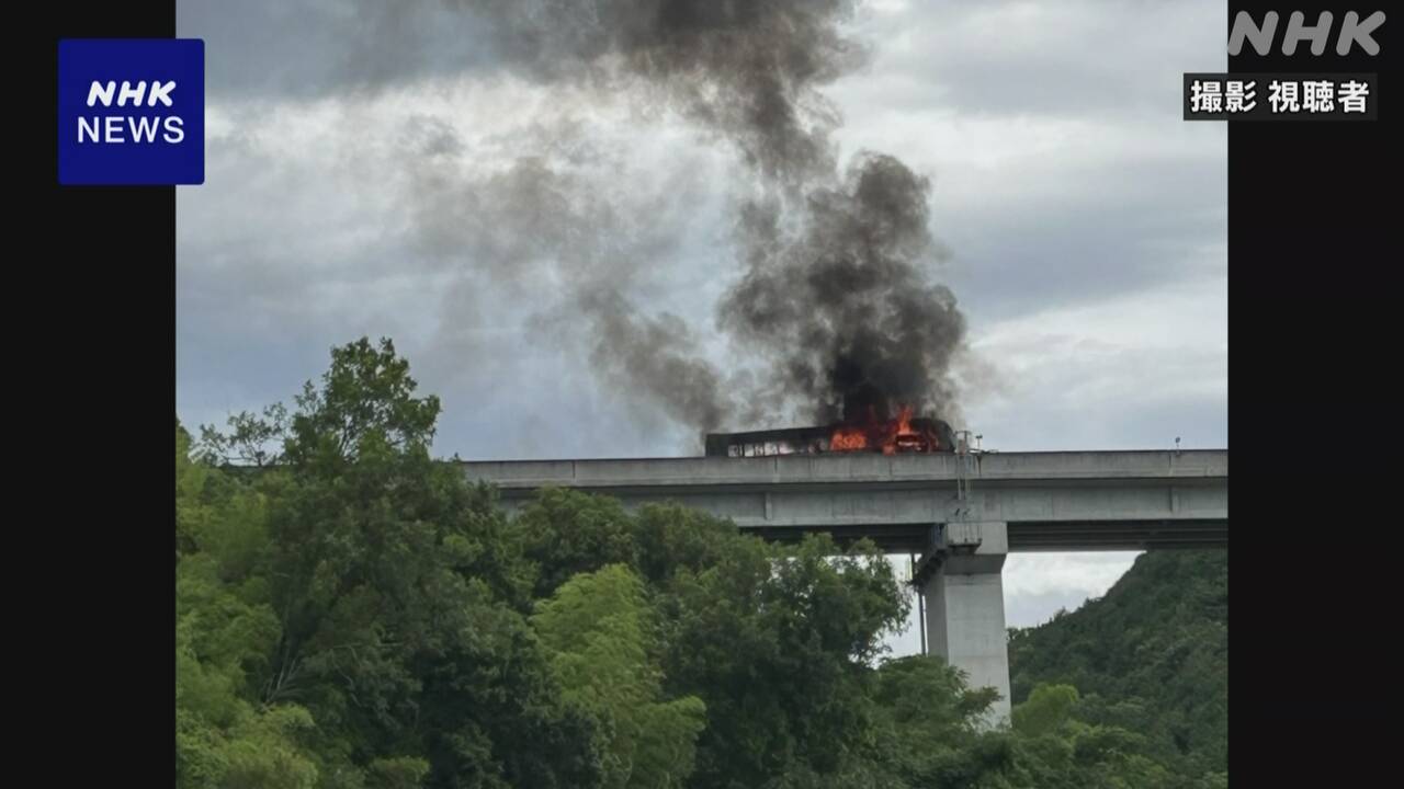 徳島道でバスとトラックが正面衝突-バスから出火-けが人複数か-|-nhk