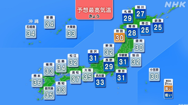 西日本中心に厳しい暑さ 東～西日本で大気非常に不安定に